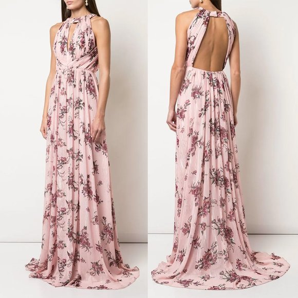 Marchesa Dresses & Skirts - MARCHESA NOTTE Halter A-Line GOWN DRESS 6 Floral Lurex Chiffon Blush Pink $395